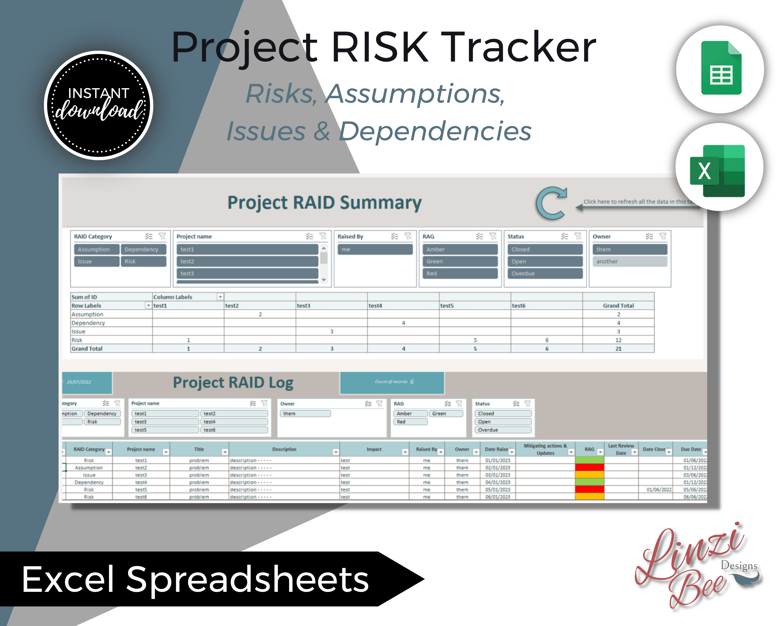 RAID Log Excel Template for Project Management