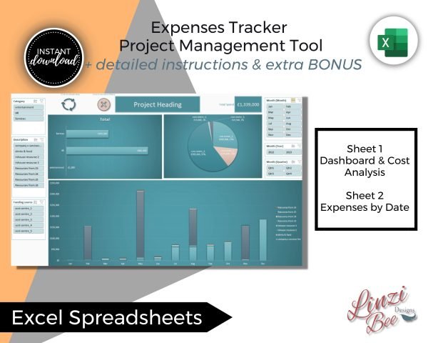 Expenses tracker spreadsheet, project management, project finances, finacial tracker by month, financial dashboard, project dashboard - Image 7
